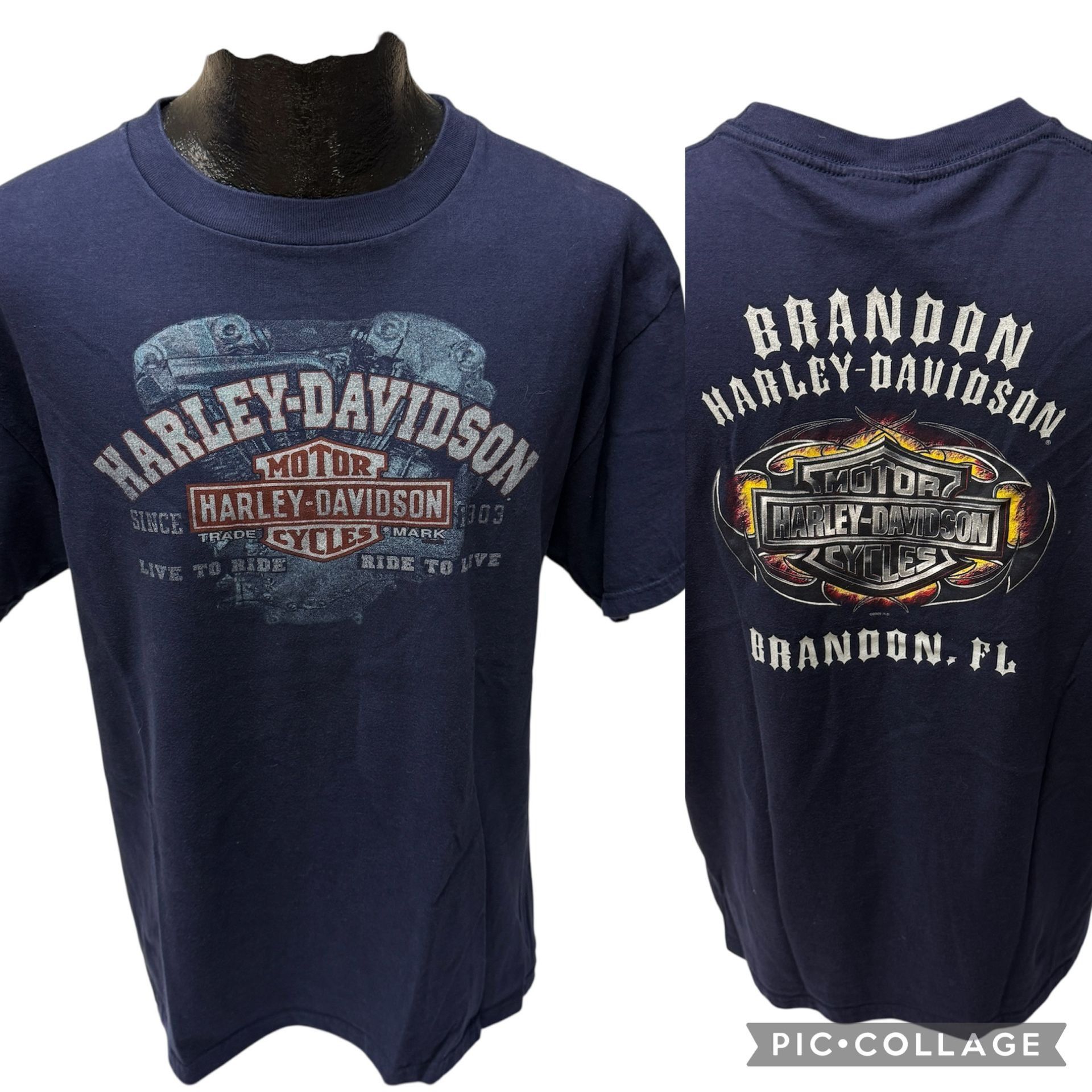 Harley Davidson Harley Davidson Motorcycle Navy Blue Brandon Florida T Shirt Size US XL / EU 56 / 4 - 1 Thumbnail