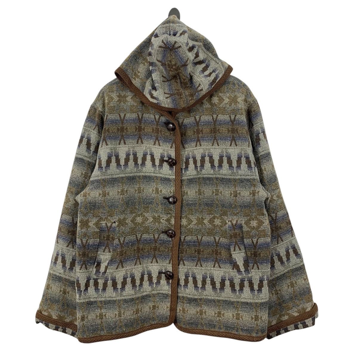 Vintage Vintage WOOL AZTEC NAVAJO Geometric Pattern Hooded Jacket Size US XL / EU 56 / 4 - 1 Thumbnail