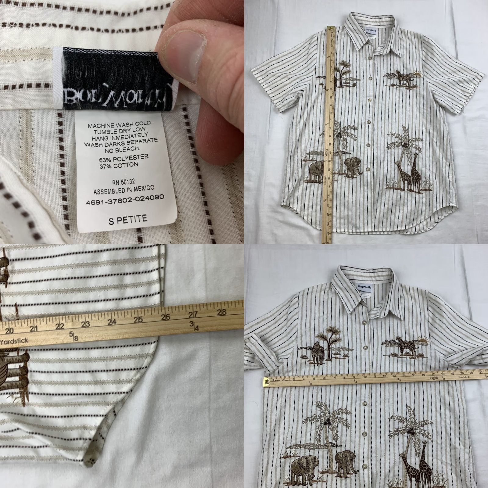 Vintage BonWorth African Button Up Shirt Womens Petite Small White Embroidery Animals Size S / US 4 / IT 40 - 8 Thumbnail