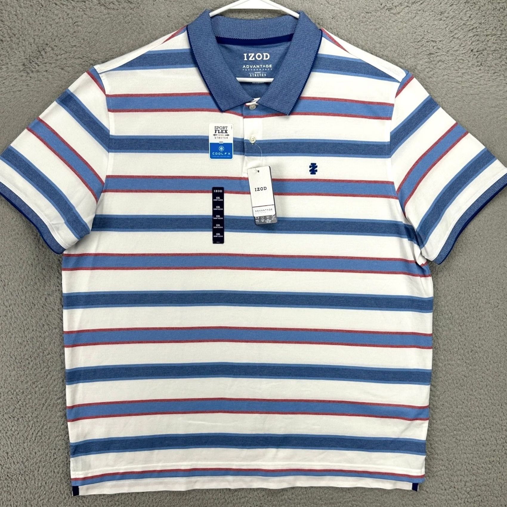 Izod VINTAGE Izod Advantage Mens Polo Shirt 2XL Blue White Performance Stretch Rugby Logo NEW Size US XXL / EU 58 / 5 - 3 Thumbnail