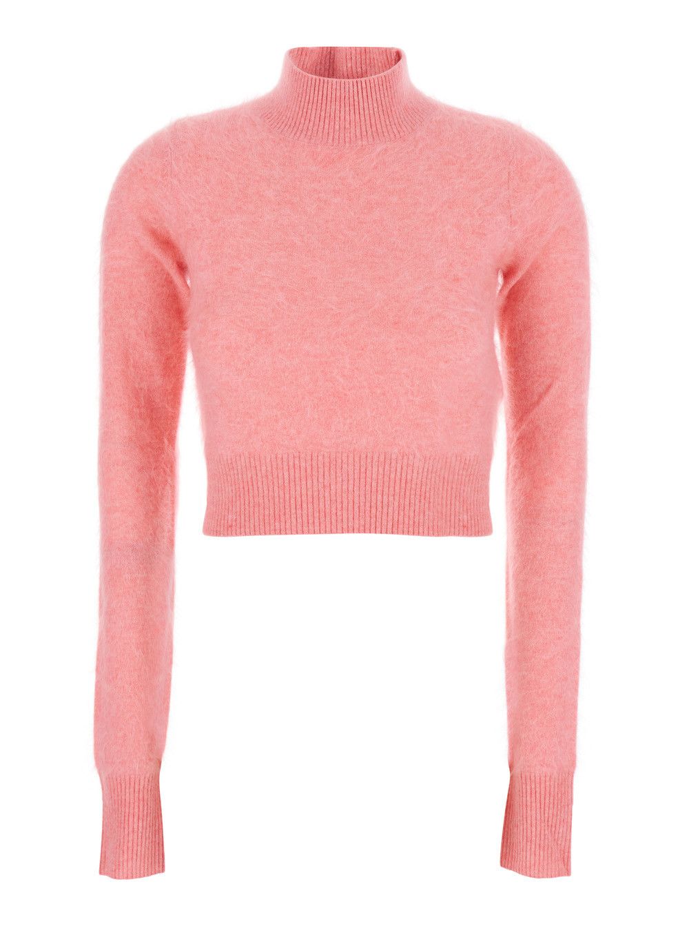 'Gubbio' Pink Cropped Sweater with High Neck and Ribbed Trims in Cashmere Woman