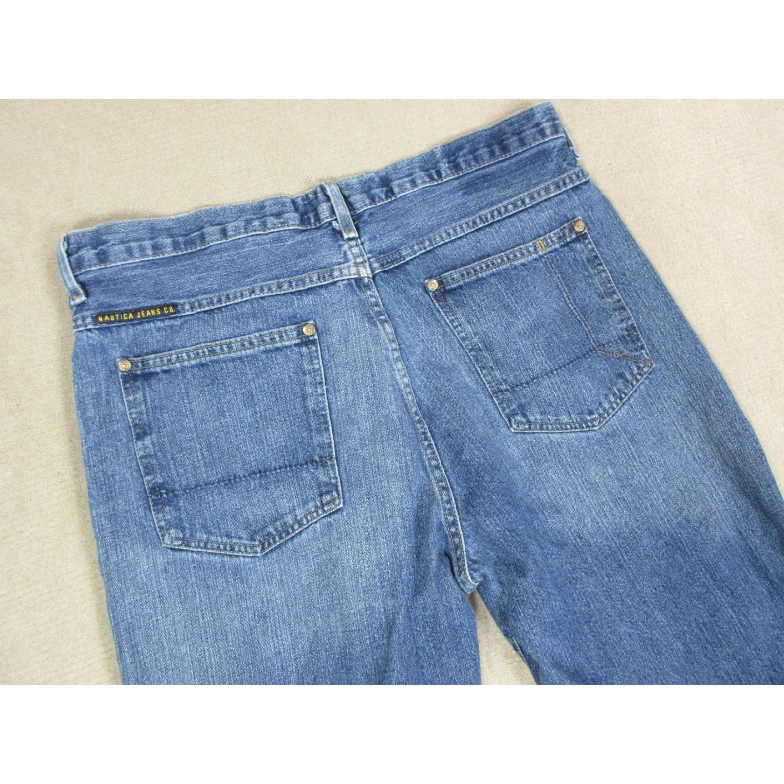 Nautica VINTAGE Nautica Jeans Mens 34x30 Relaxed Straight Baggy Wide Leg Dark Blue Cotton Denim Logo Pockets 90s Mens Size US 34 / EU 50 - 7 Thumbnail