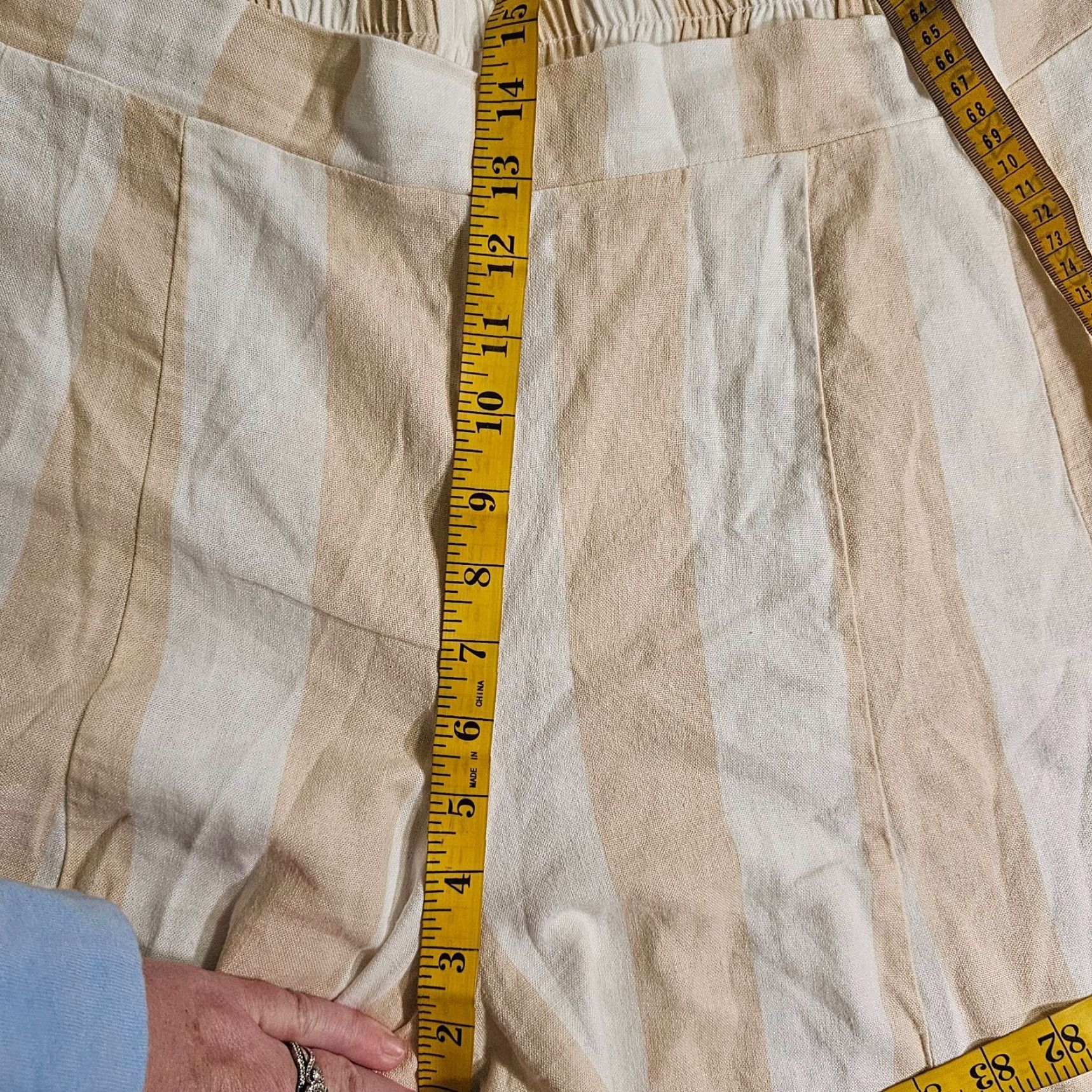 Vintage Versona Pants Womens XL Beige Striped Linen Ultra Wide Leg Crop Beachy Size 40" / US 18 - 7 Thumbnail