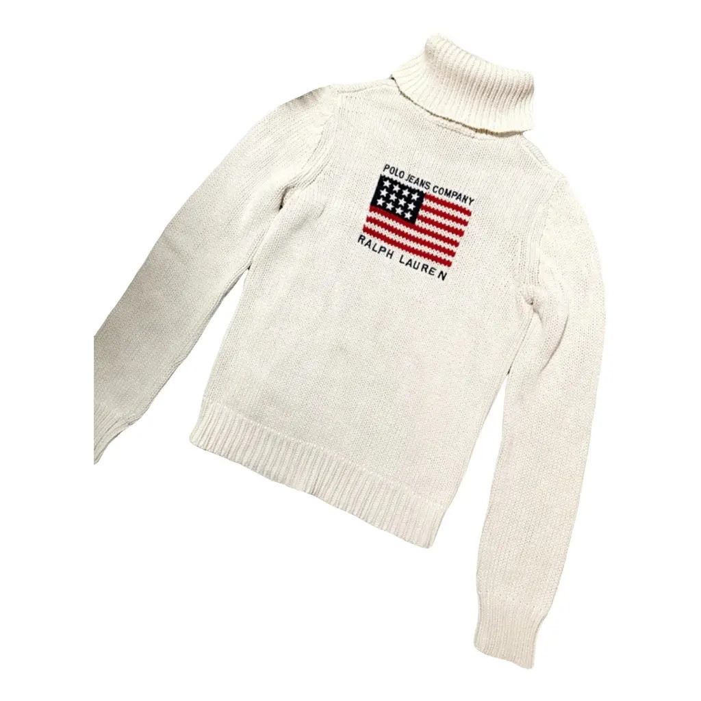 Vintage Polo Jeans Ralph Lauren Turtleneck Sweater Sz sold XXL Ribbed 90s USA Flag