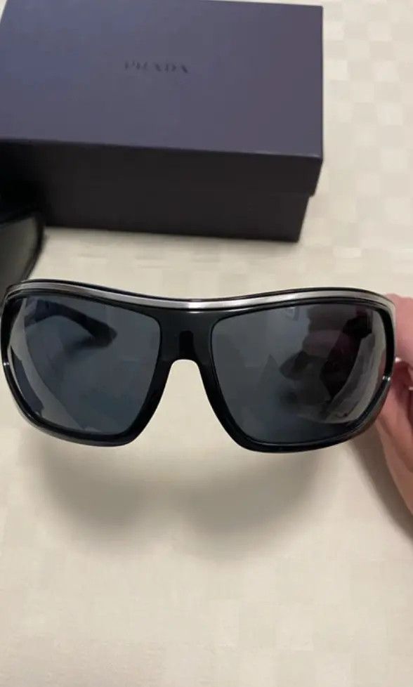 Prada × Vintage PRADA Sunglasses Rectangle Wrap Shield Metal Symbole RI927 Size ONE SIZE - 3 Thumbnail