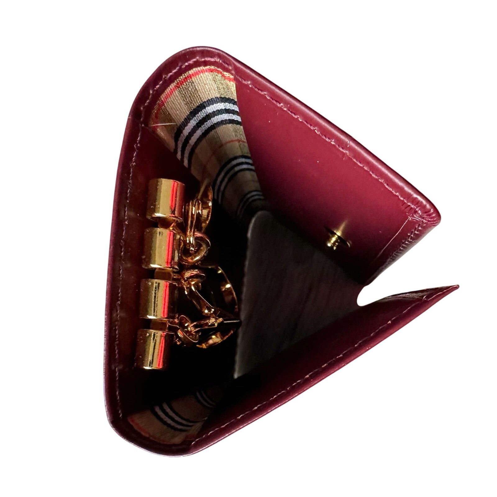 Burberry Burberry Burgundy Leather Key Holder with Nova Check Accent Size ONE SIZE - 6 Thumbnail