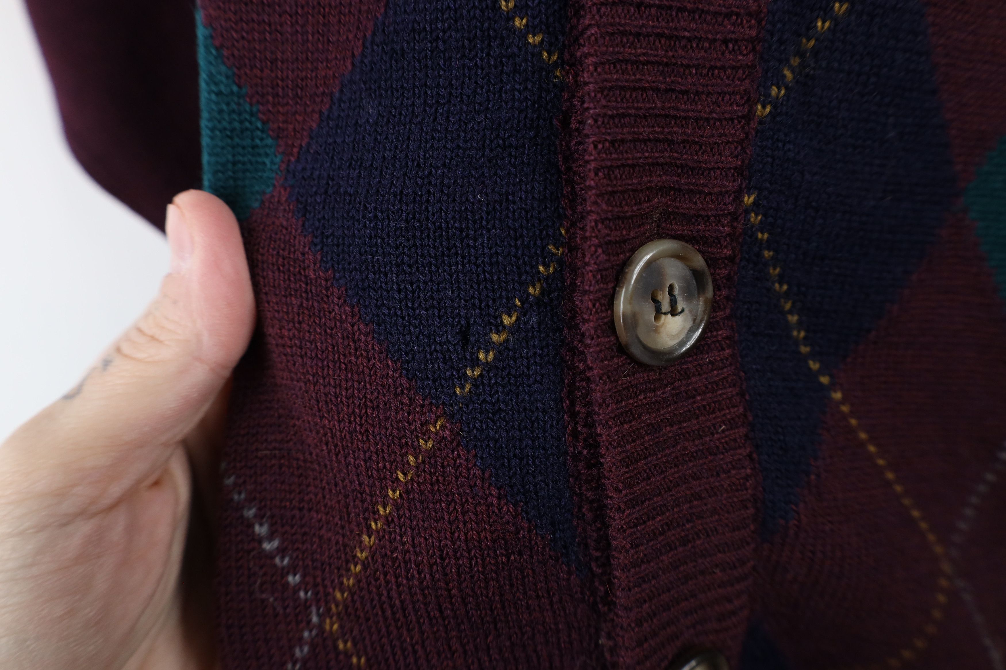Vintage Vintage 90s Streetwear Wool Argyle Knit Cardigan Sweater Size US XL / EU 56 / 4 - 5 Thumbnail