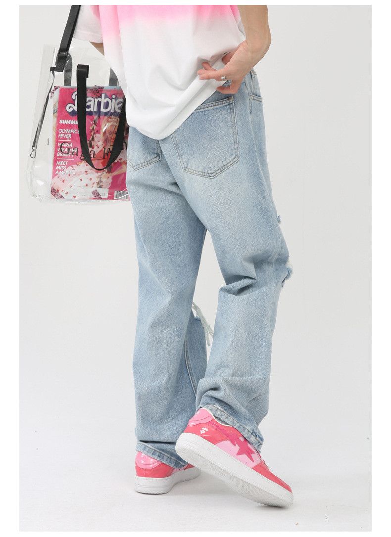 Japanese Brand × Jean Men's loose washed straight ripped jeans Size US 32 / EU 48 - 5 Thumbnail