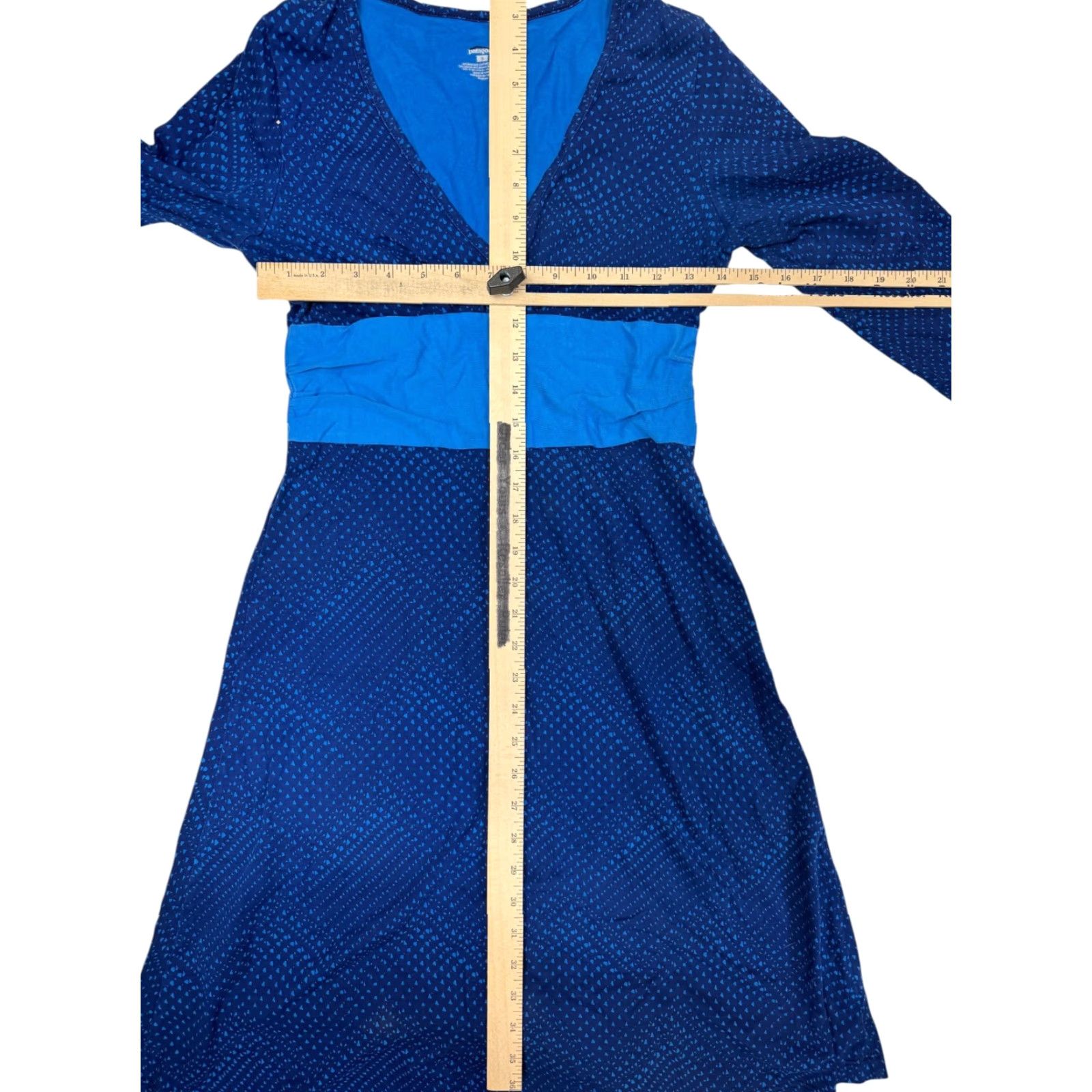 Patagonia VINTAGE Patagonia Women's Dress Wrap Knee-Length 95% Organic Cotton 5% Spandex Blue - Dark Blue Waistband Raglan 3/4 Sleeve V-Neck XS? Size S / US 4 / IT 40 - 3 Thumbnail