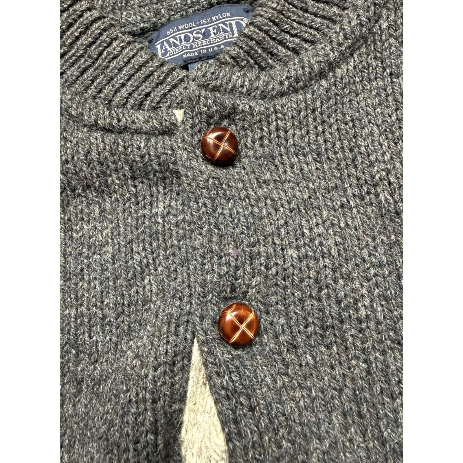 Lands' End VTG Lands' End Men's Charcoal Gray Wool Henley Sweater Popover USA Made M Size US M / EU 48-50 / 2 - 6 Thumbnail