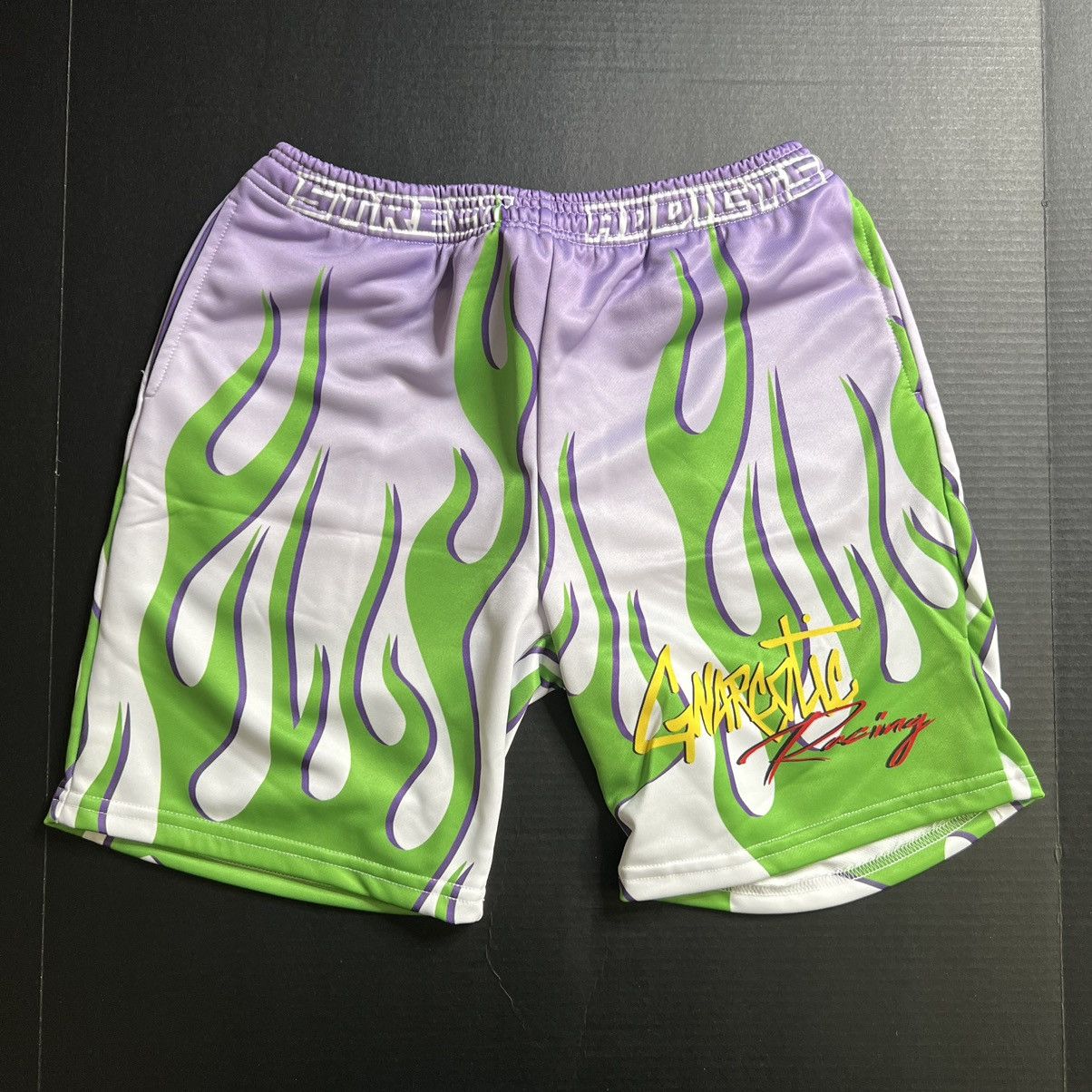 Gnarcotic Racing Green Flame Purple Shorts - Purple/Green MD