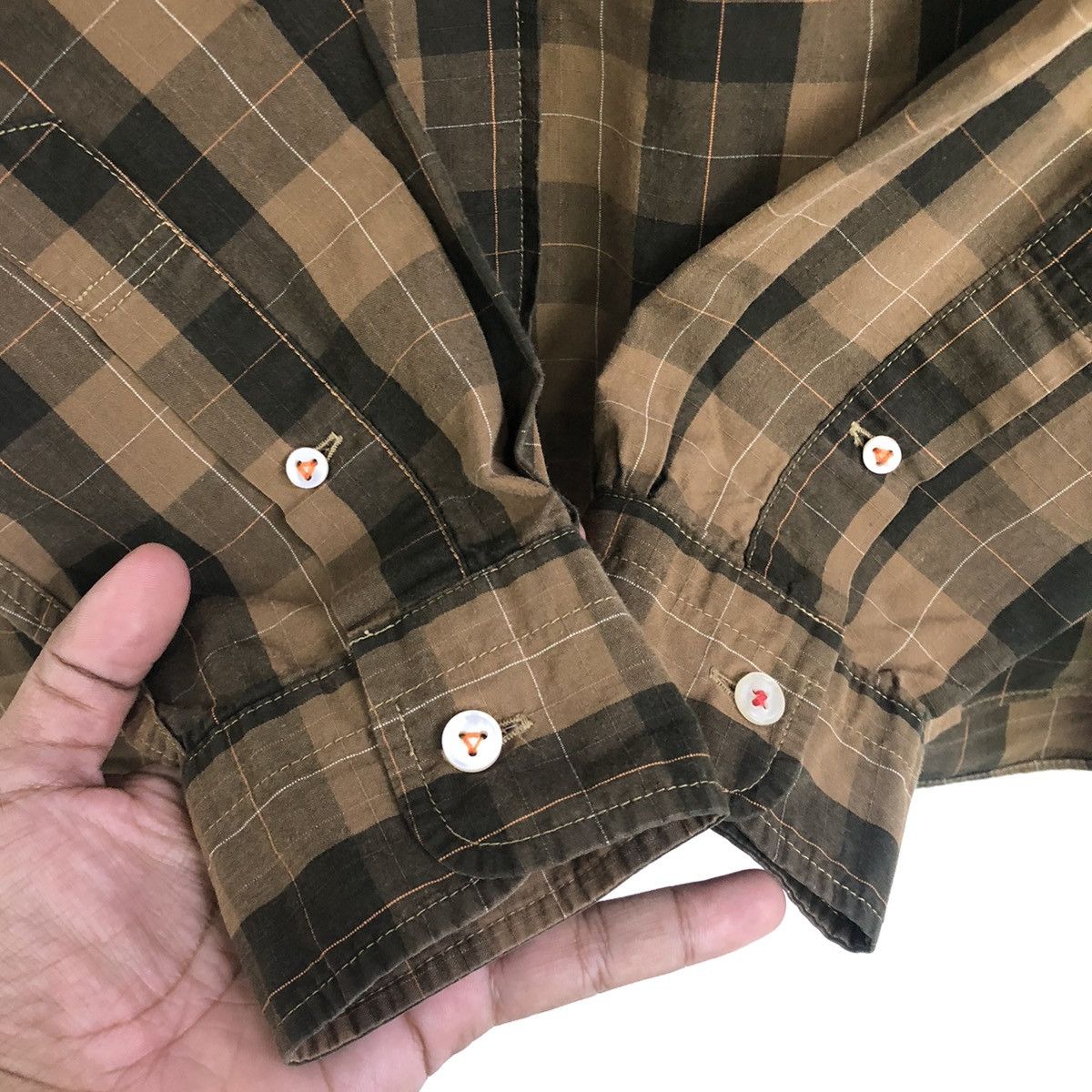 Sugar Cane Sugar Cane Checked Pattern Brown Button Shirt Size US S / EU 44-46 / 1 - 10 Thumbnail