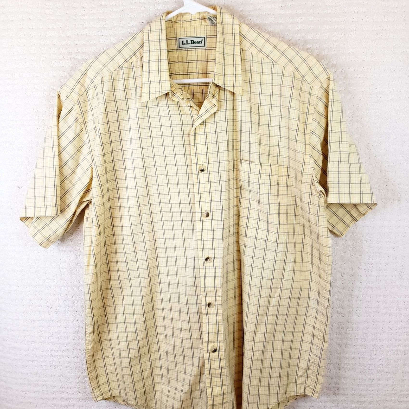 Vintage LL Bean Shirt Men's M Button-Down Short Sleeve Yellow Plaid 100% Cotton Front Pocket Button-Up Casual Business Formal Size US M / EU 48-50 / 2 - 2 Thumbnail
