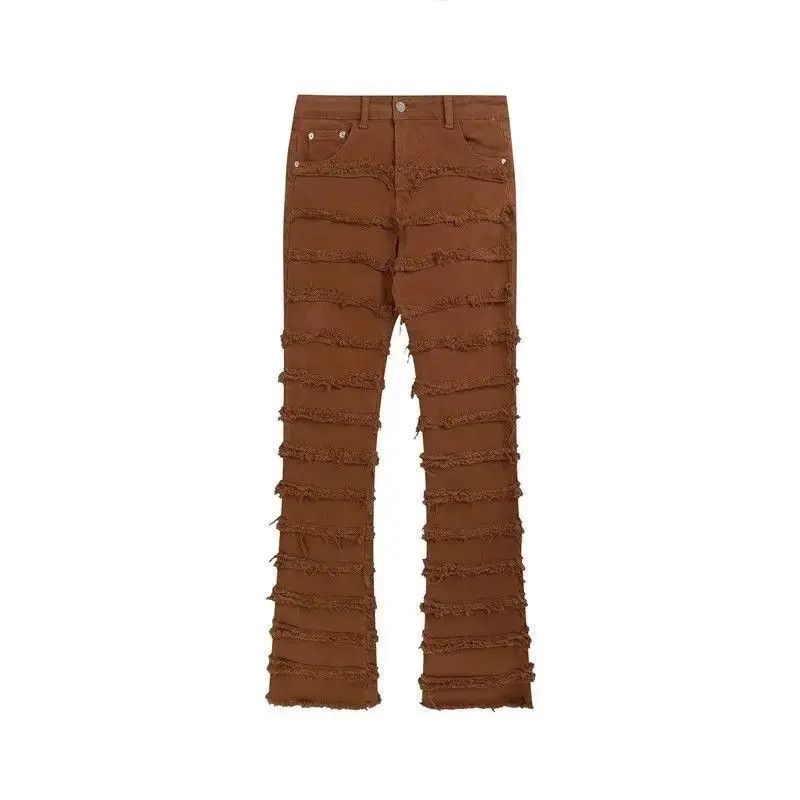 Japanese Brand Black Striped Tassel Frayed Straight Baggy Jeans Pants Size US 32 / EU 48 - 3 Thumbnail