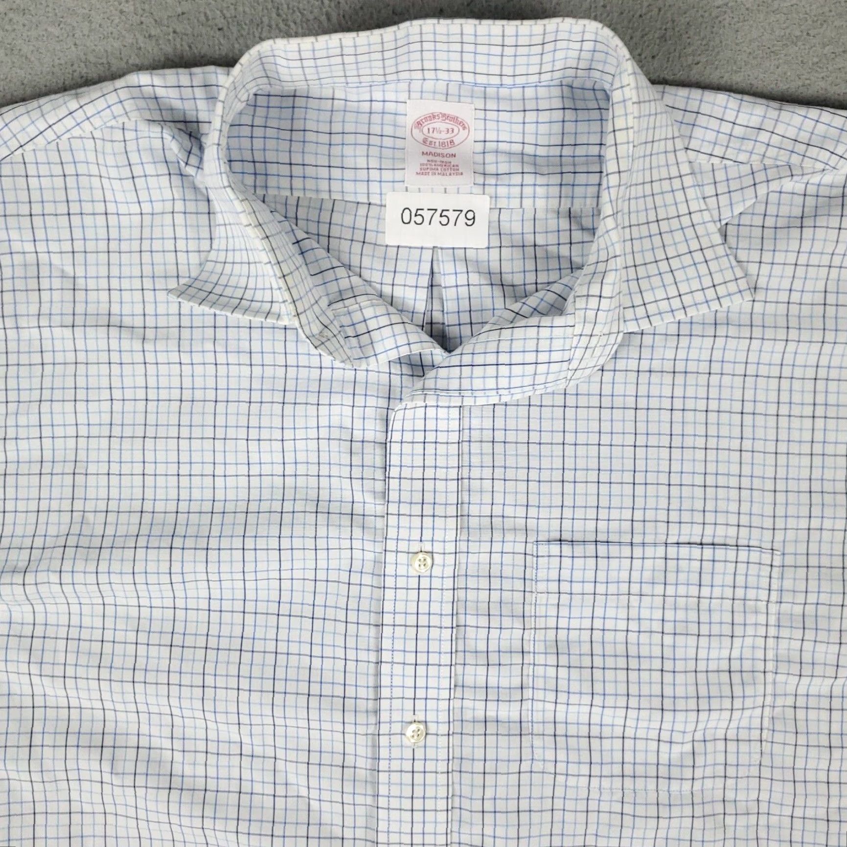 Brooks Brothers VINTAGE Brooks Brothers Dress Shirt Mens 17.5 Blue Check Button-Down Long Sleeve Business Casual Formal Wedding Size 46R - 2 Thumbnail