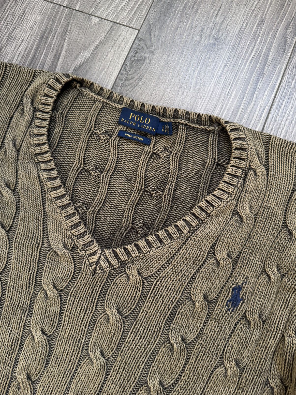 Polo Ralph Lauren Polo Ralph Lauren Cable Cotton V-Neck Olive Sweater L Size L / US 10 / IT 46 - 4 Thumbnail
