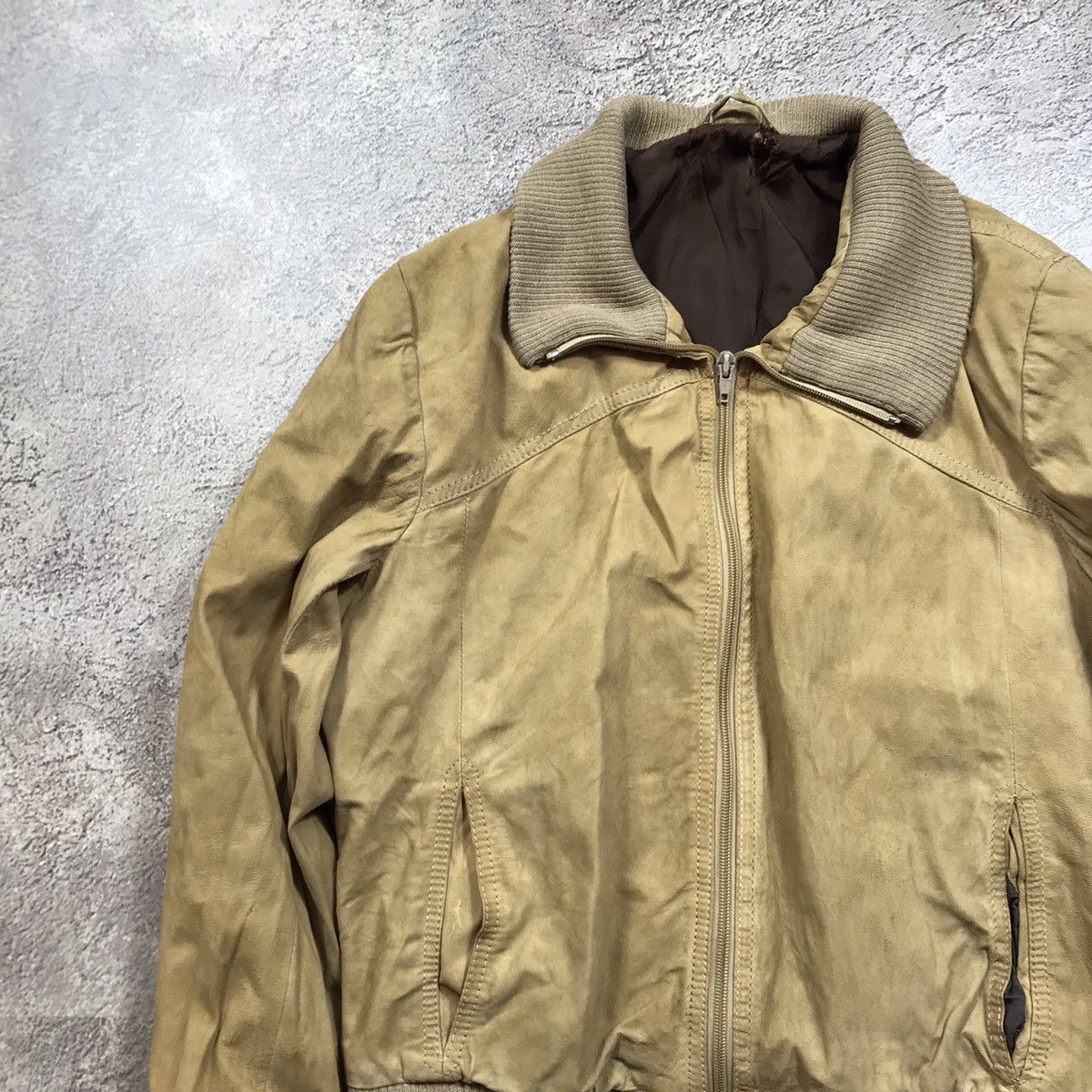 Vintage Vintage 90s Tan Bomber Jacket Baggy Streetwear Y2K Washed M Size M / US 6-8 / IT 42-44 - 2 Thumbnail