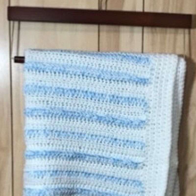 Handmade NWT Blue White Striped Handmade Crocheted Blanket by Dawny Size ONE SIZE - 2 Thumbnail