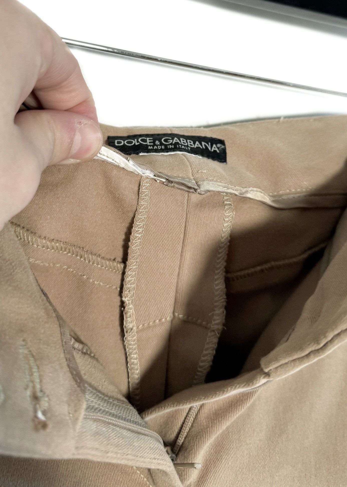 Dolce & Gabbana Dolce & Gabbana Beige Twill Trouser with Brown Leather Trims Size 28" / US 6 / IT 42 - 6 Thumbnail