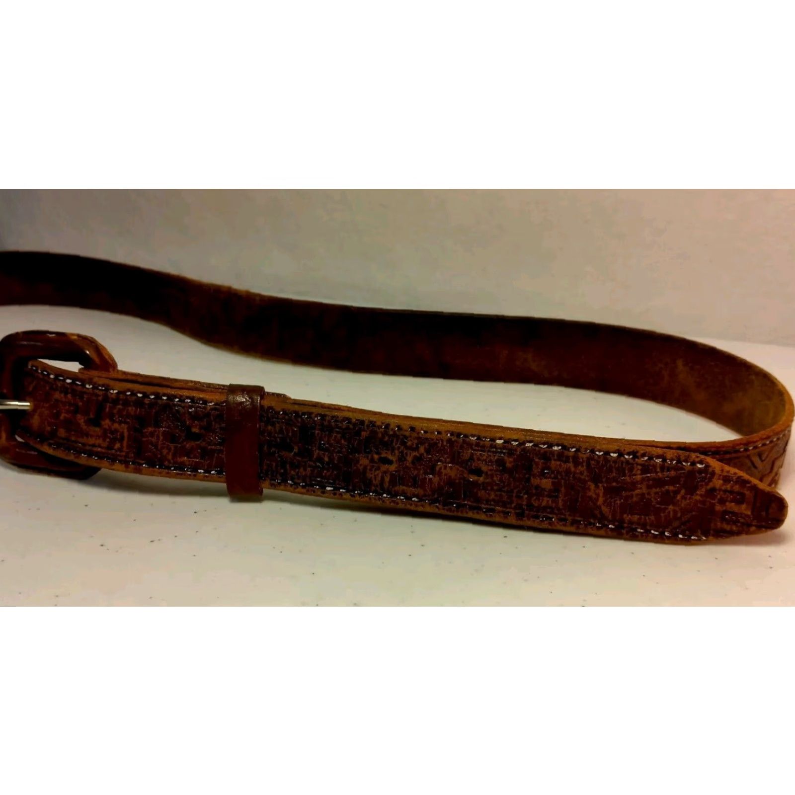Vintage Vintage Hand Tooled Leather Belt Women Mexico Aztec Tribal Brown Distressed 1" Size ONE SIZE - 7 Thumbnail