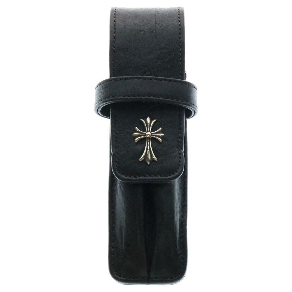 Chrome Hearts Black Leather Pen Case CH Cross