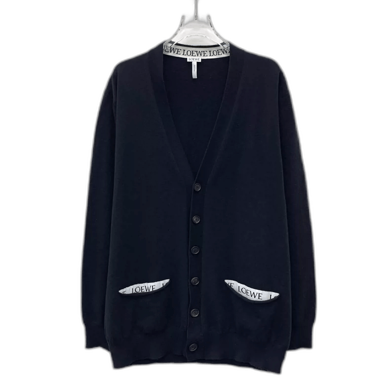Loewe Loewe Black Logo Wool V-Neck Cardigan Size US S / EU 44-46 / 1 - 1 Thumbnail