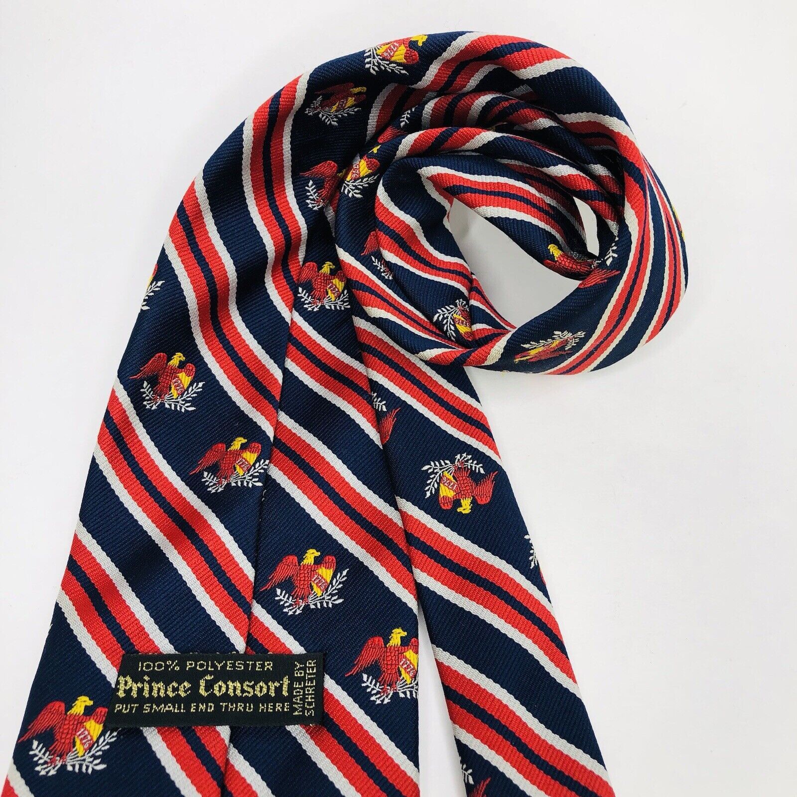 Other Prince Consort Men Tie Eagle Red Navy Stripped Size ONE SIZE - 4 Thumbnail