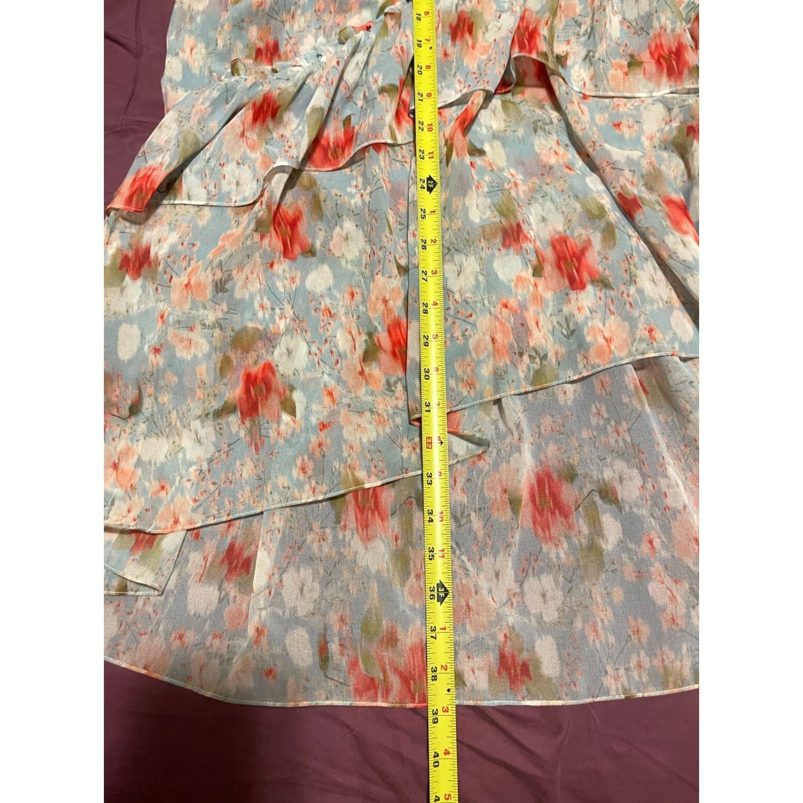 MISA Los Angeles MISA LOS ANGELES Skirt Women Midi Chiffon Floral Blue Ruffle Asymmetrical M Multicolor Size 32" / US 10 / IT 46 - 3 Thumbnail