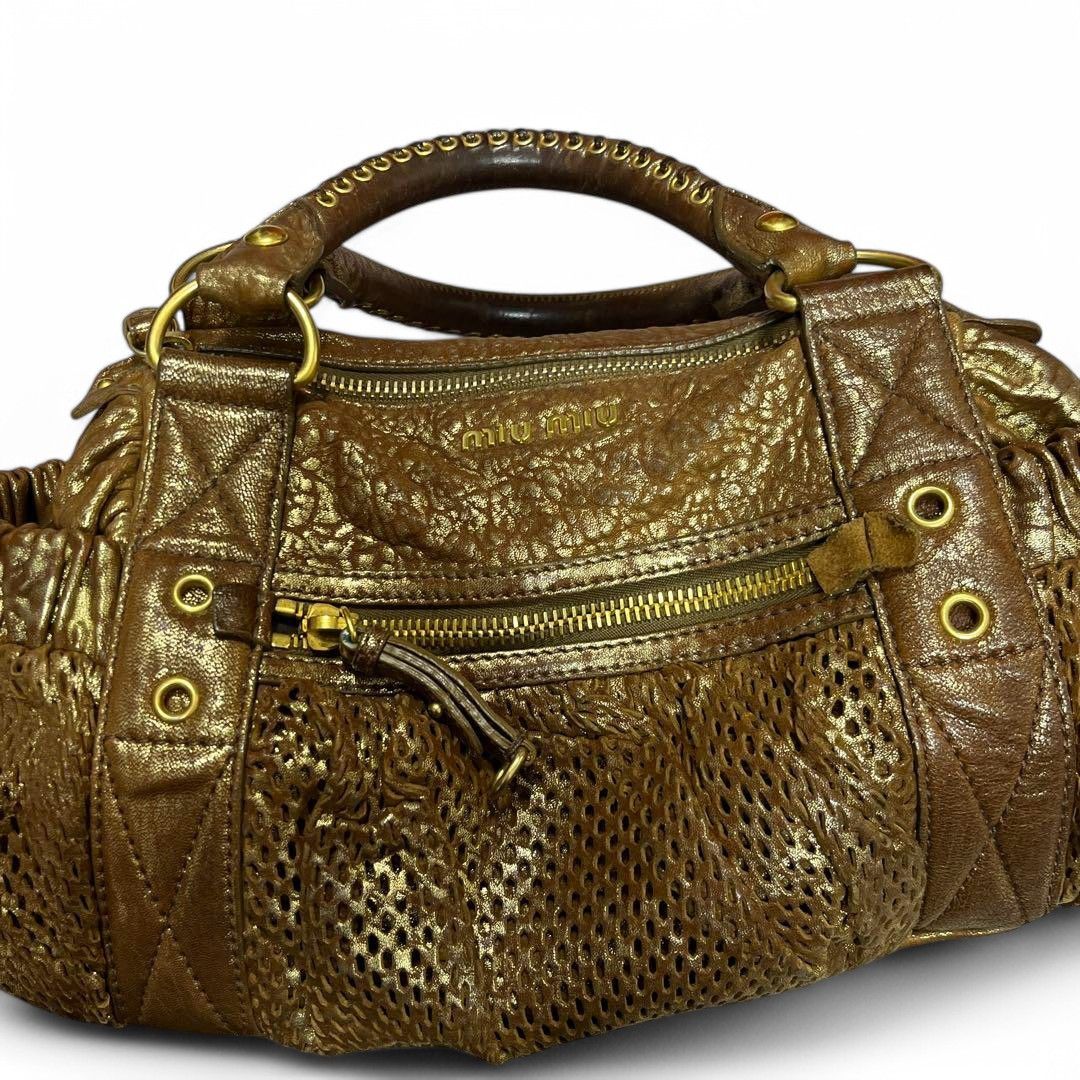 Miu Miu Miu Miu - Gold Boston Vintage Mesh Leather Handbag Size ONE SIZE - 2 Thumbnail
