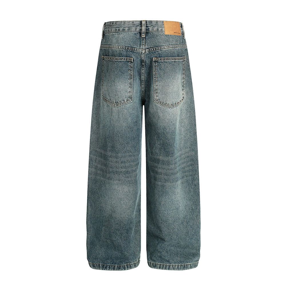 Vintage Punk washed men's rivet loose distressed jeans Size US 32 / EU 48 - 2 Thumbnail