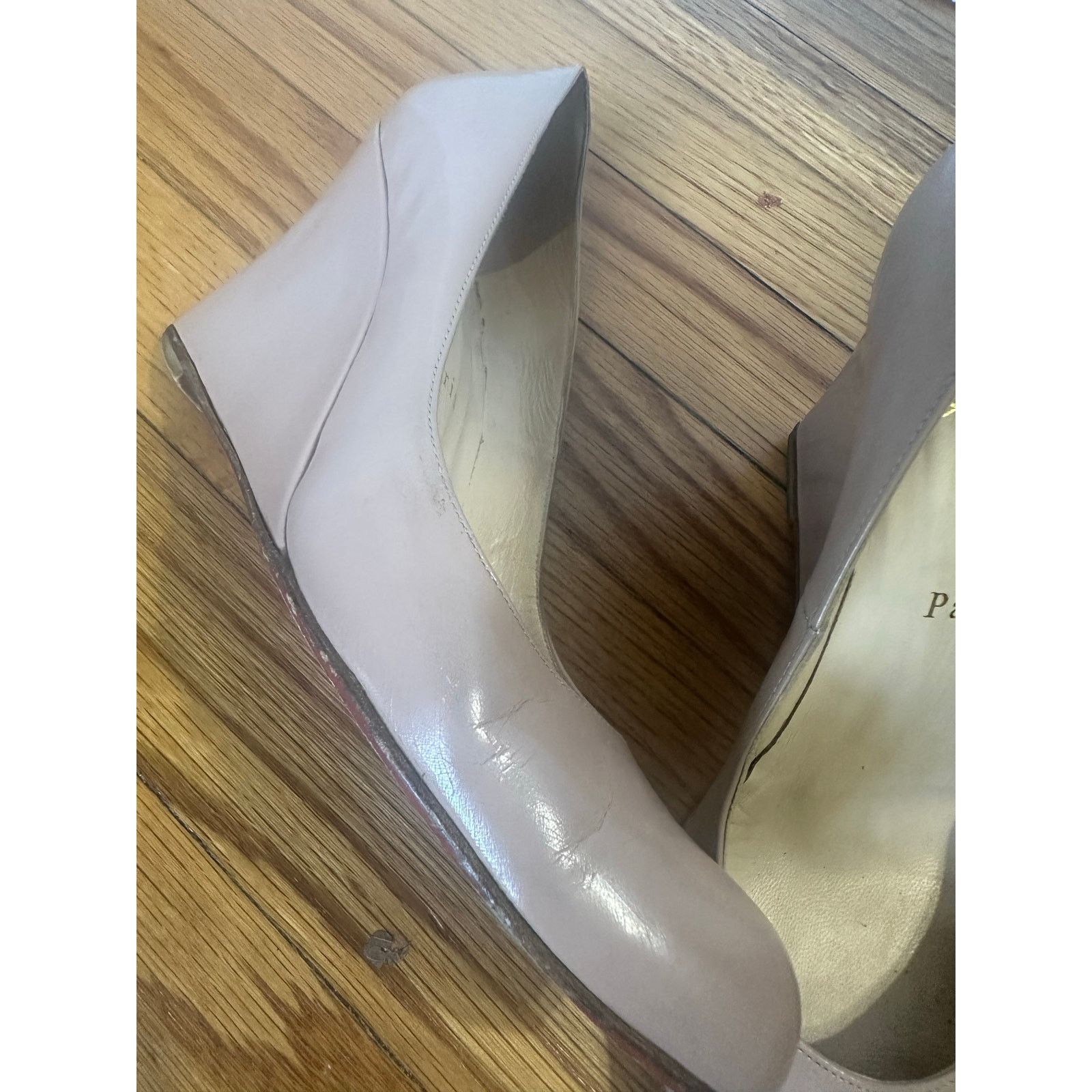 Christian Louboutin Christian Louboutin Beige Patent Leather Wedge Pumps Size US 6.5 / IT 36.5 - 8 Thumbnail
