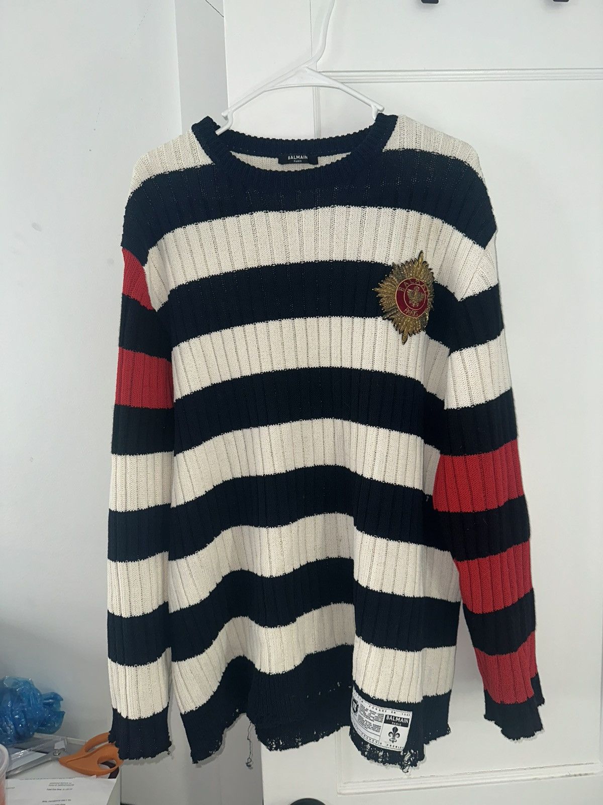 Balmain Balmain Striped Wool Sweater Size US L / EU 52-54 / 3 - 1 Thumbnail