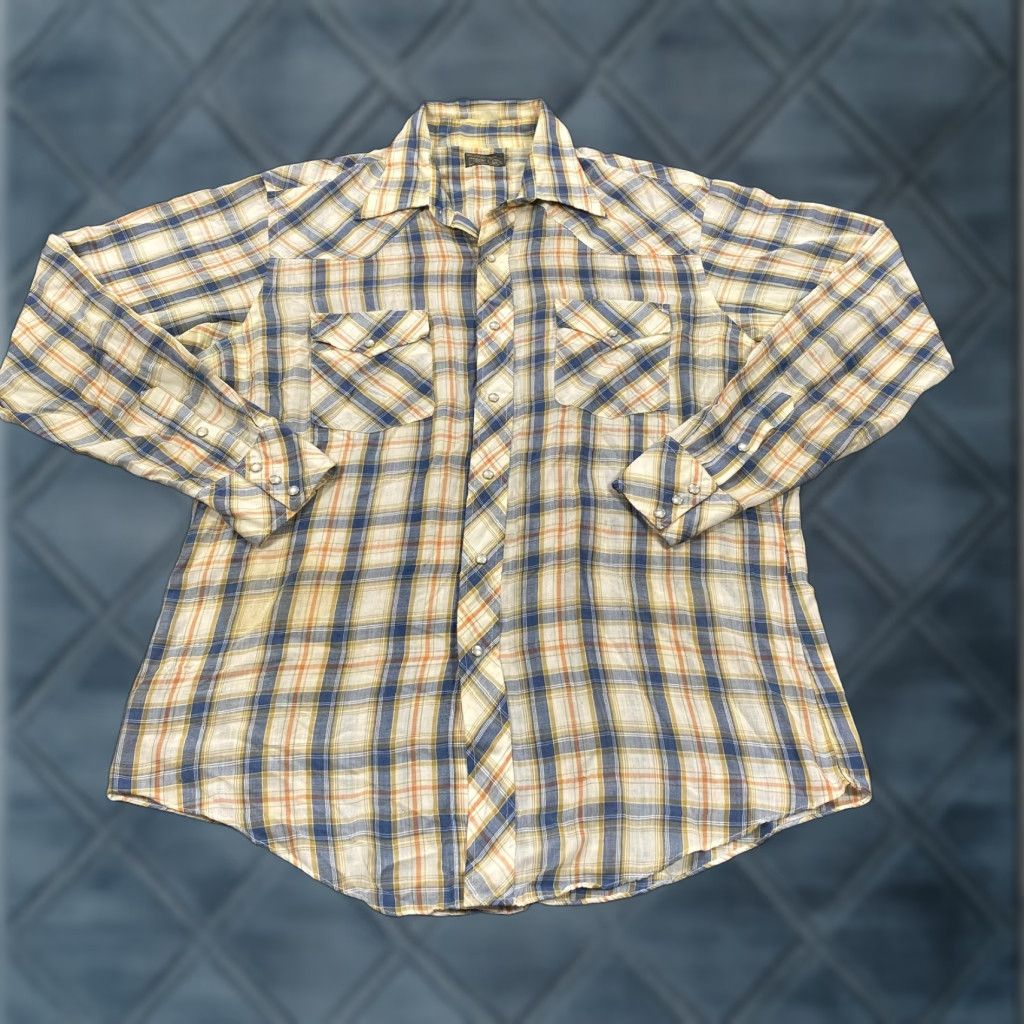 JCPenney VINTAGE JCPenney Shirt Mens XL Beige Plaid Long Sleeve Snap Button Up Pockets Size US XL / EU 56 / 4 - 1 Thumbnail