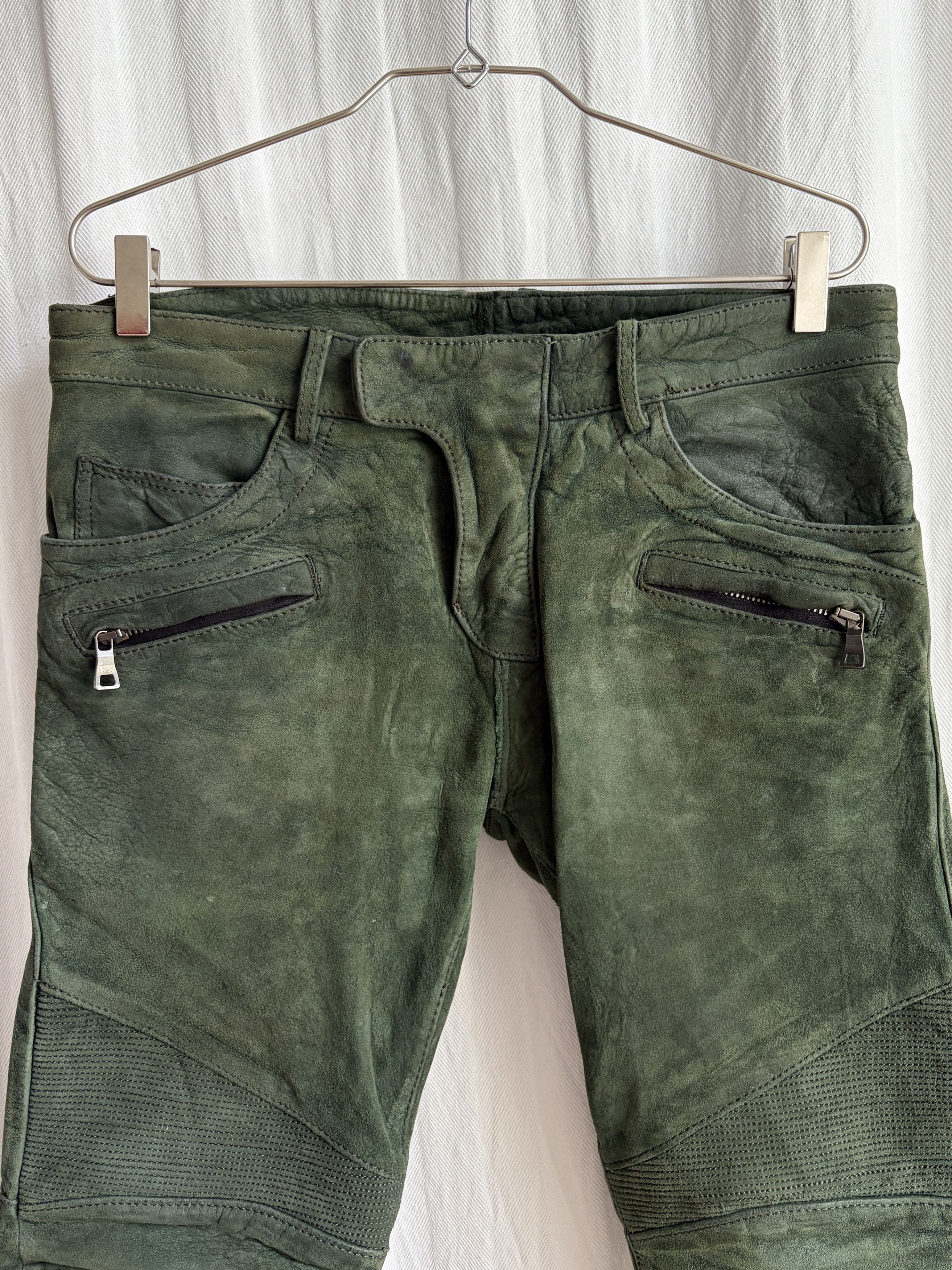 Balmain AW12 Forest Green Suede Biker Pants Size US 30 / EU 46 - 2 Thumbnail
