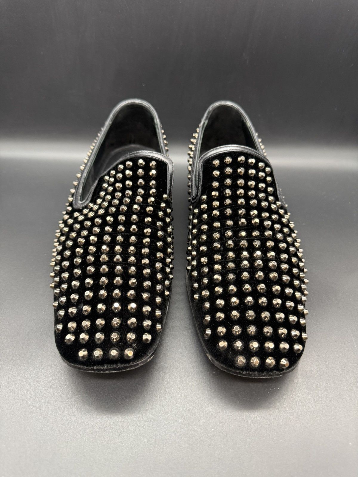 Prada PRADA Velluto Stud Smoking Loafer Black Velvet-Silver Studs Size US 11 / EU 44 - 2 Thumbnail
