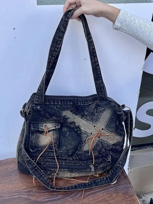 Vintage Vintage Black Denim Shoulder Bag Size ONE SIZE - 2 Thumbnail