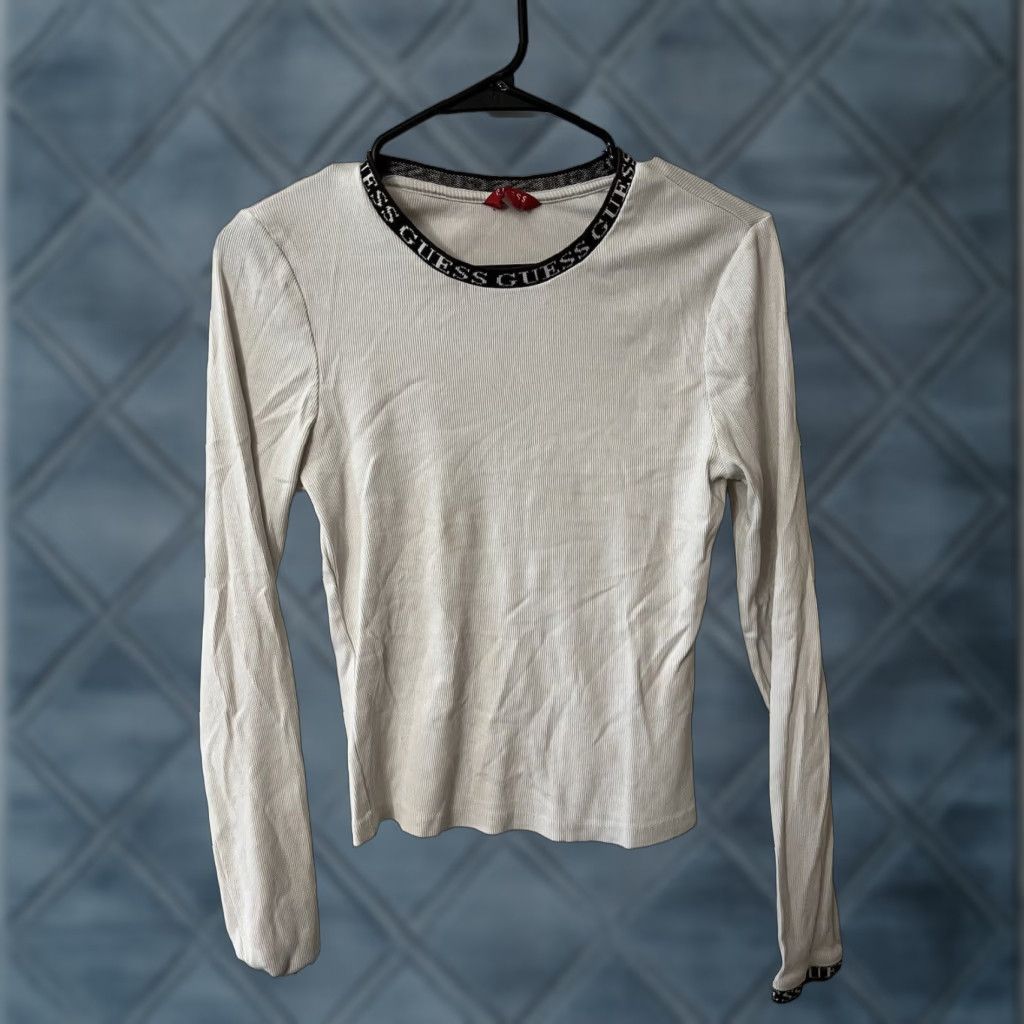 Guess VINTAGE GUESS Shirt Women L White Fairy Isle Long Sleeve Crew Neck Glitter Logo 90s Birthday Modern Womens Size L / US 10 / IT 46 - 1 Thumbnail