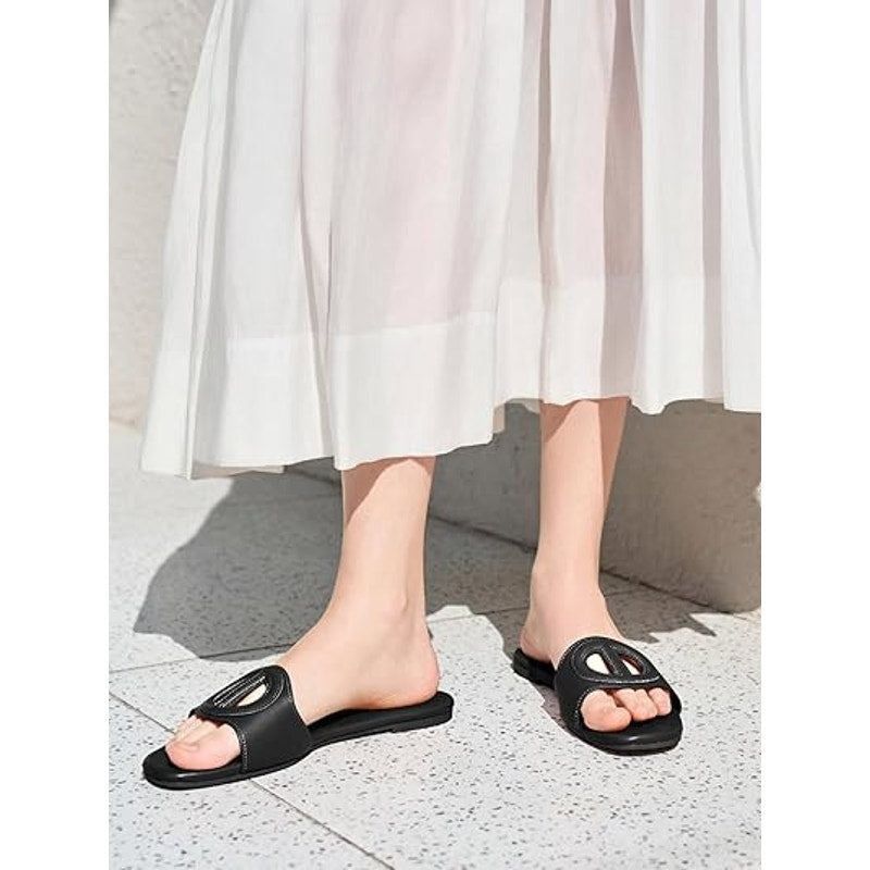 Other Coutgo Women's 7.5 Black Faux Leather Slide-On Sandals Size US 7.5 / IT 37.5 - 5 Thumbnail