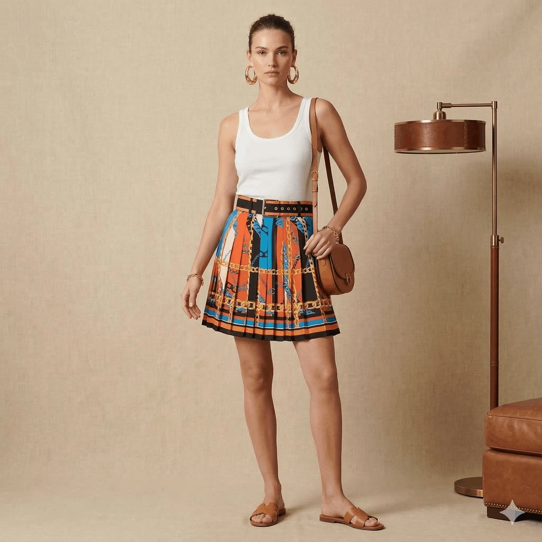 Zara Zara Belted Chain Print Pleated Mini Skirt Size XS / US 0-2 / IT 36-38 - 2 Thumbnail