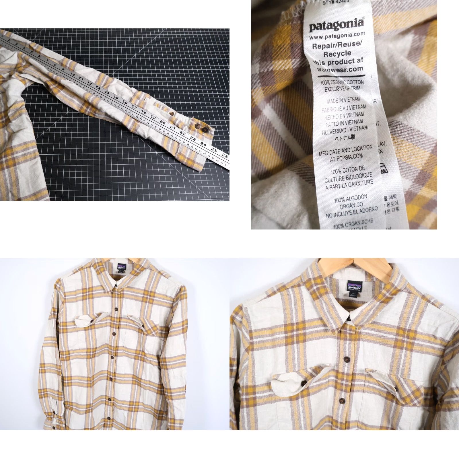 Patagonia Patagonia Shirt Women's XL Beige Yellow Plaid Flannel 100% Cotton Lightweight Chest Pockets Button-Up Casual Outdoor Size XL / US 12-14 / IT 48-50 - 8 Thumbnail