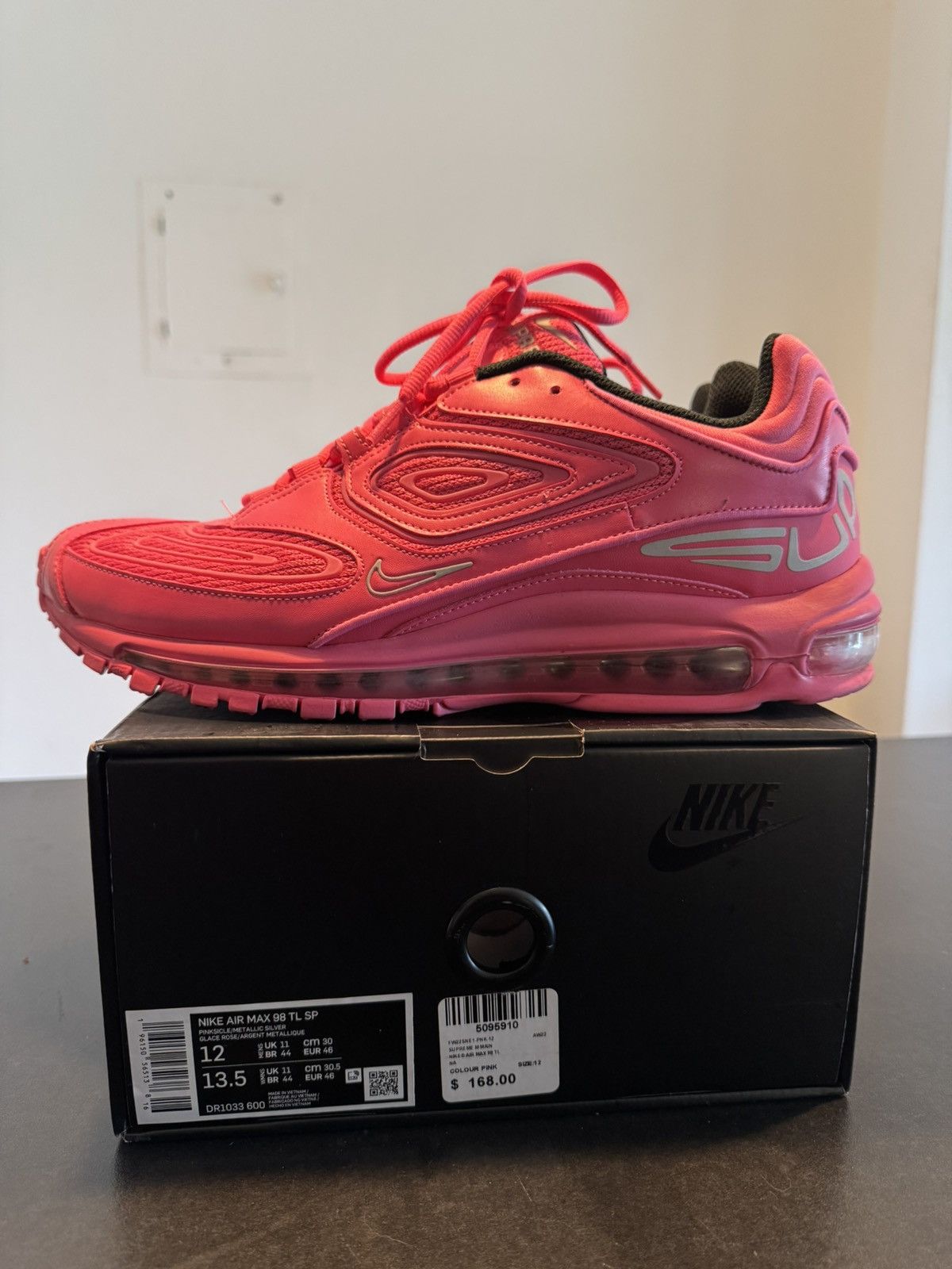 Nike × Supreme Nike x Supreme Airmax 98 Pink Size US 12 / EU 45 - 4 Thumbnail