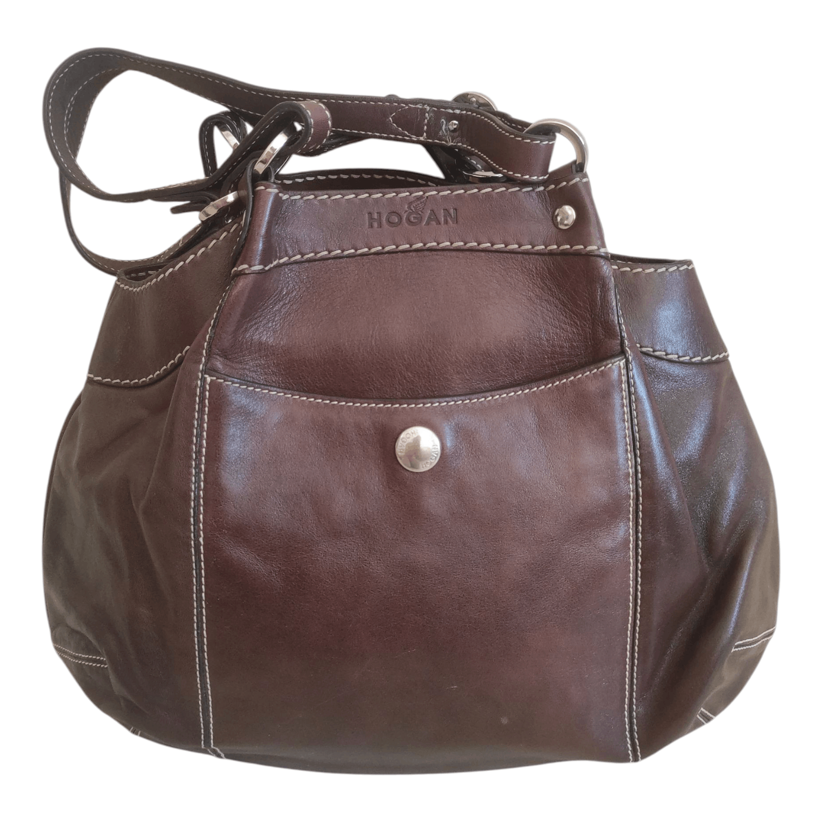 Hogan Hogan Vintage Cognac Brown Leather Shoulder Bag Made Italy Size ONE SIZE - 1 Thumbnail
