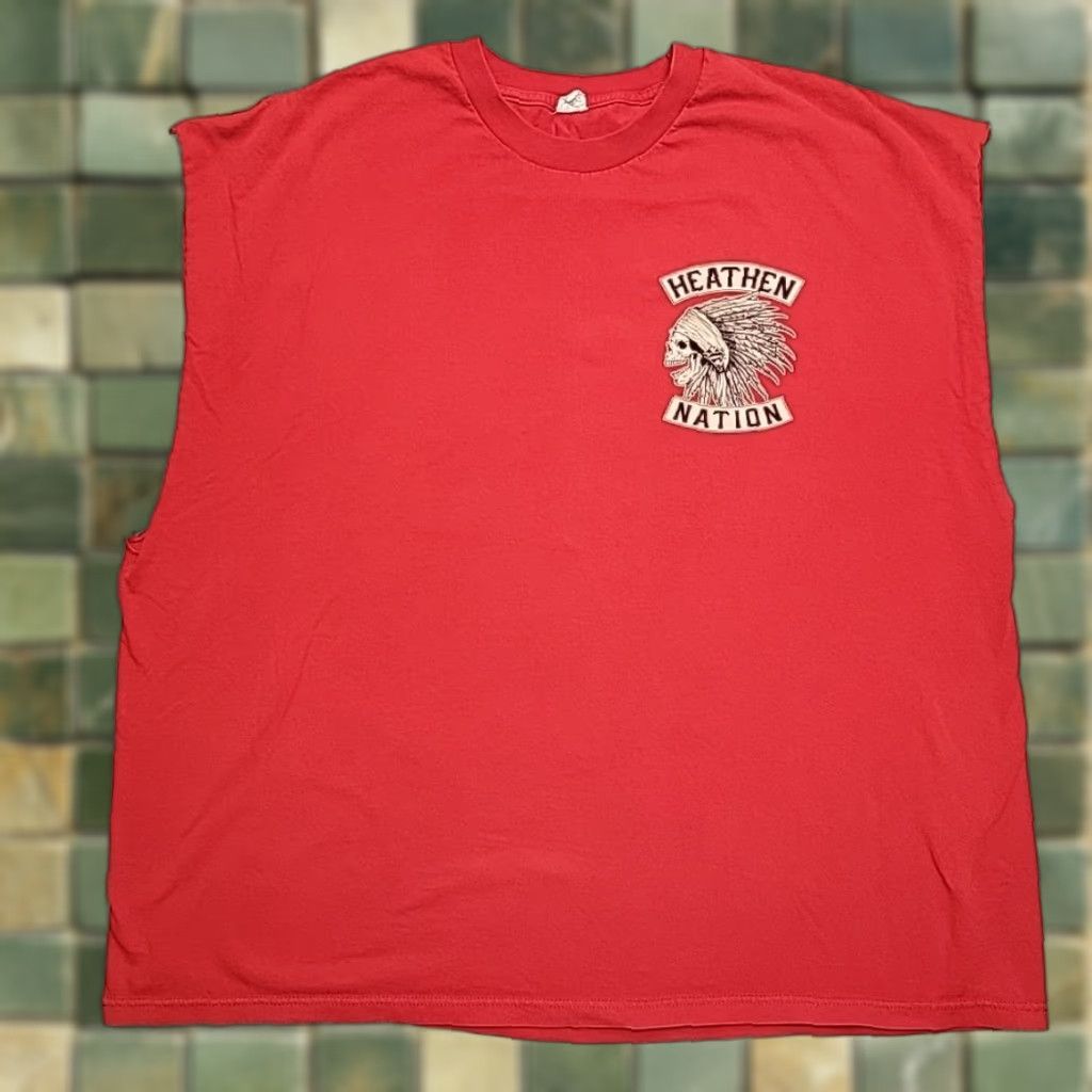 Vintage VTG Heathen Nation Shirt Men 4XL Red Skull Cutoff Biker Motorcycle Graphic Tee Shirt Size US XXL / EU 58 / 5 - 1 Thumbnail