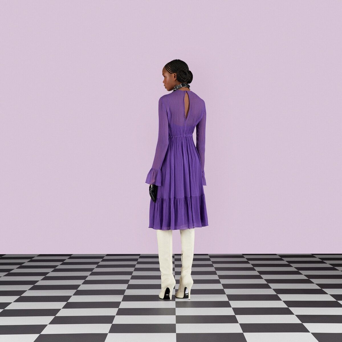 Gucci o1s1wg111025 Silk Chiffon Midi Dress in Purple Size XS / US 0-2 / IT 36-38 - 6 Thumbnail