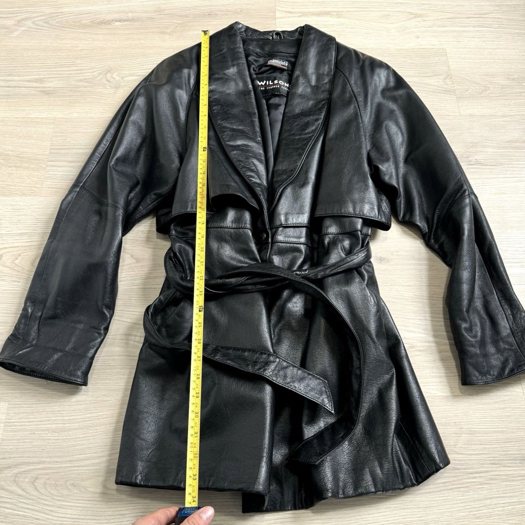 Vintage VINTAGE Wilsons Black Leather Jacket Short Belted Shawl Collar Womens M Size M / US 6-8 / IT 42-44 - 7 Thumbnail