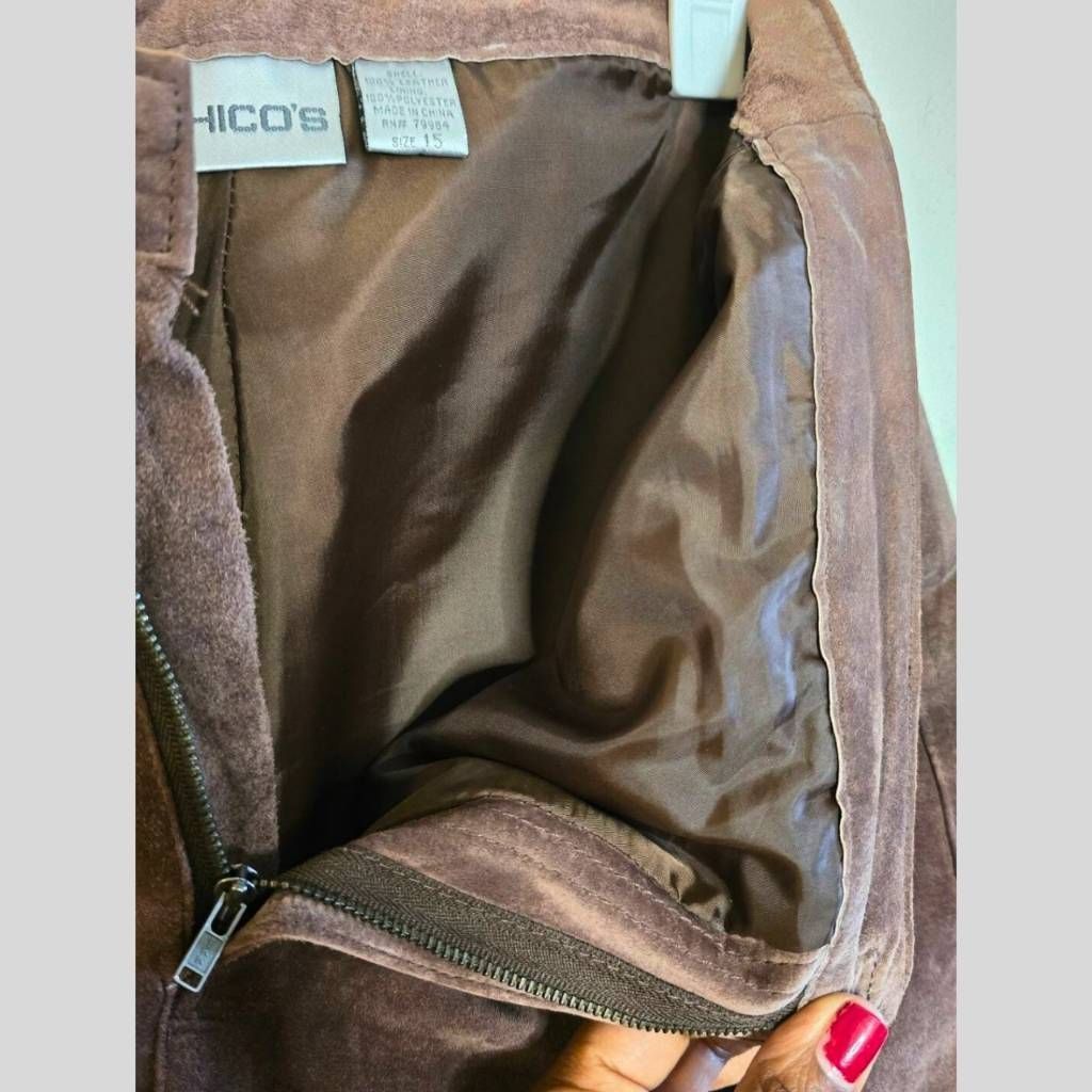Chicos CHICO'S Brown Leather Pants Size 15 Straight Leg Mid Rise Ge Size 36" / US 14 / IT 50 - 8 Thumbnail