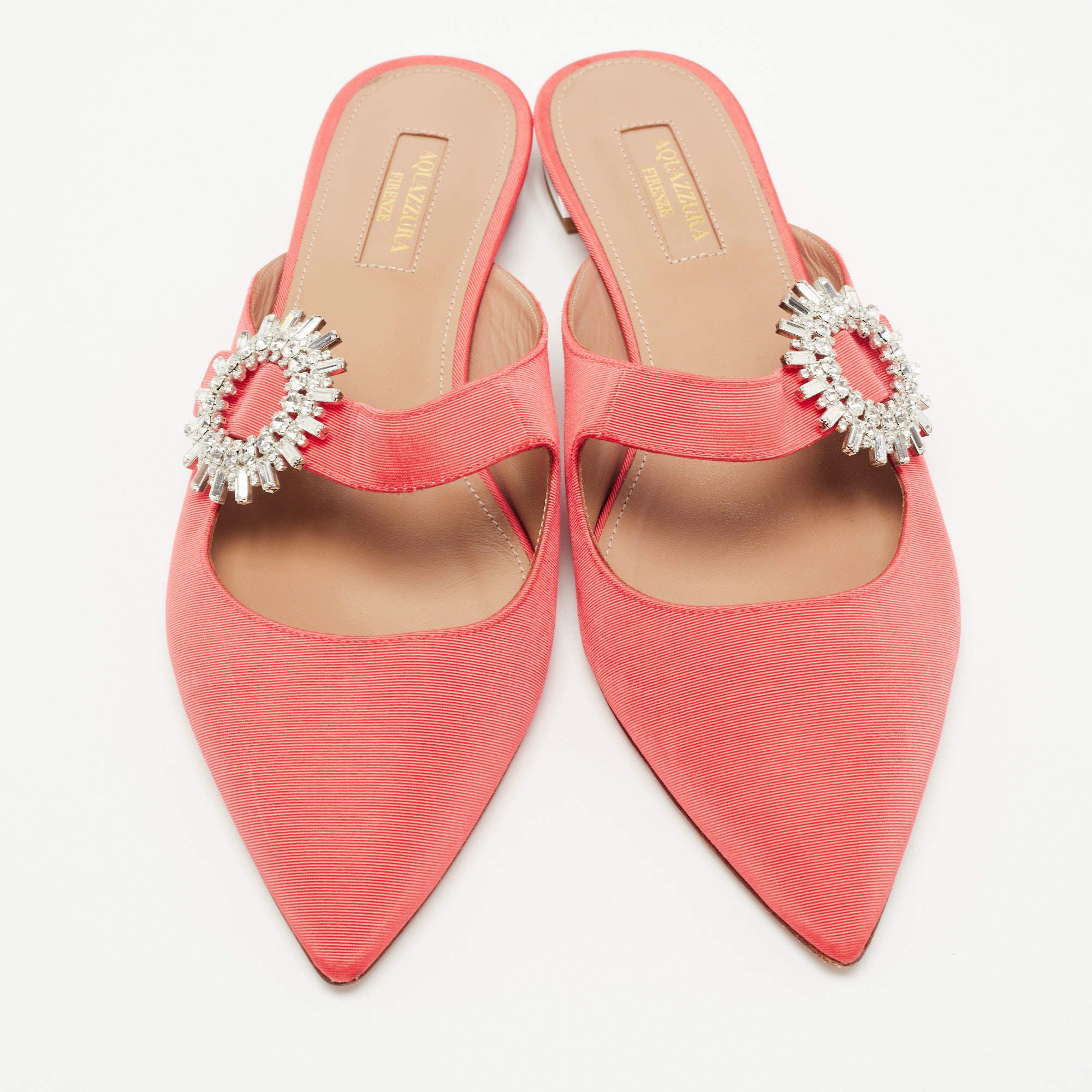 Aquazzura o1y0625 Flat Mules in Coral Size US 5 / IT 35 - 3 Thumbnail