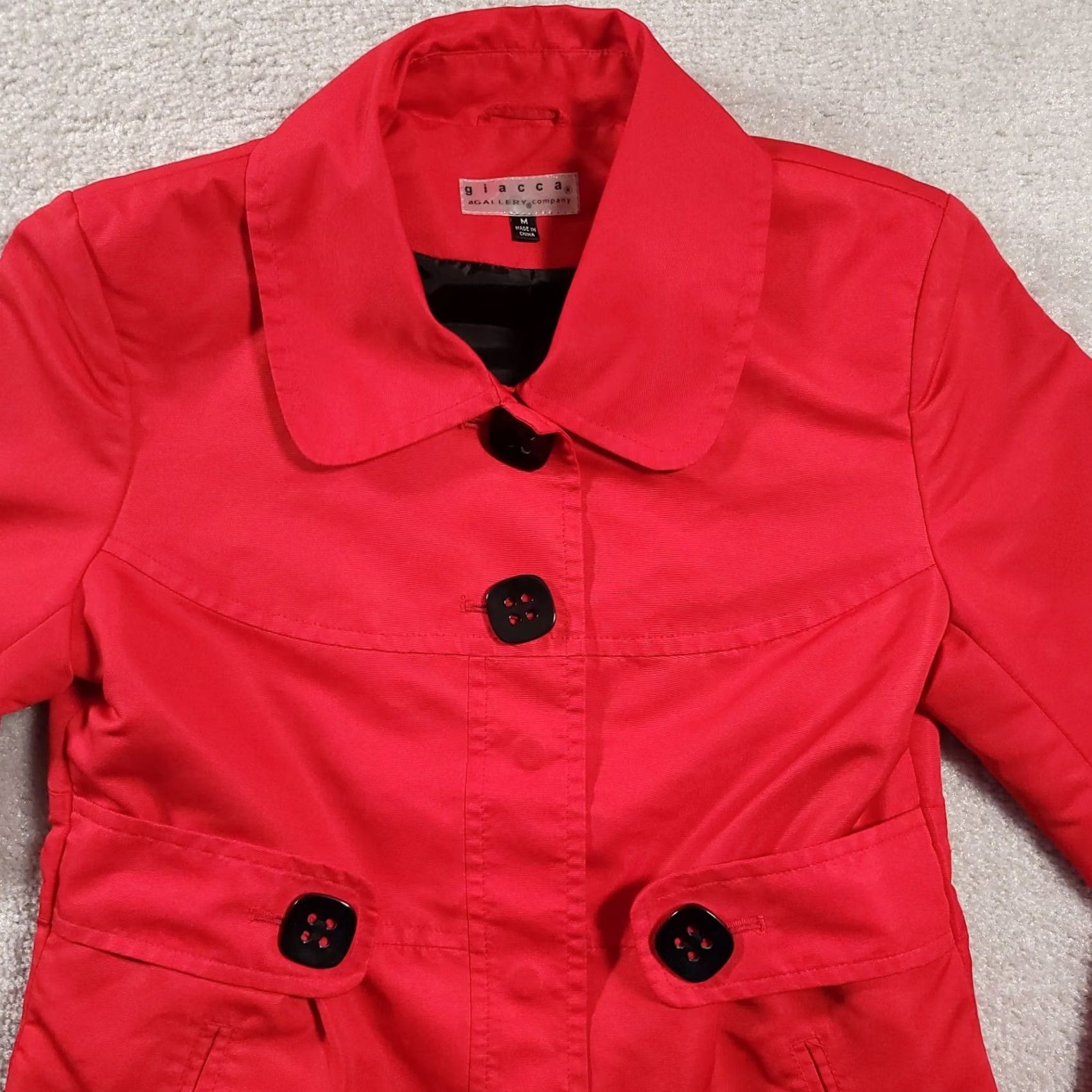 Vintage Giacca Gallery Company Coat Women's M Red Collared Lined Padded Shoulders Jacket Size M / US 6-8 / IT 42-44 - 2 Thumbnail