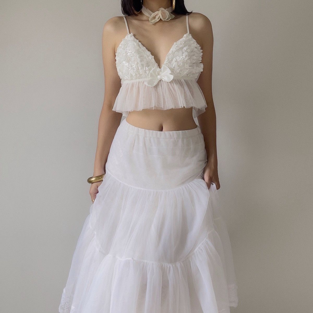 Other Romantic Soft White Mesh Floral Camisole Top (M) Size M / US 6-8 / IT 42-44 - 1 Thumbnail