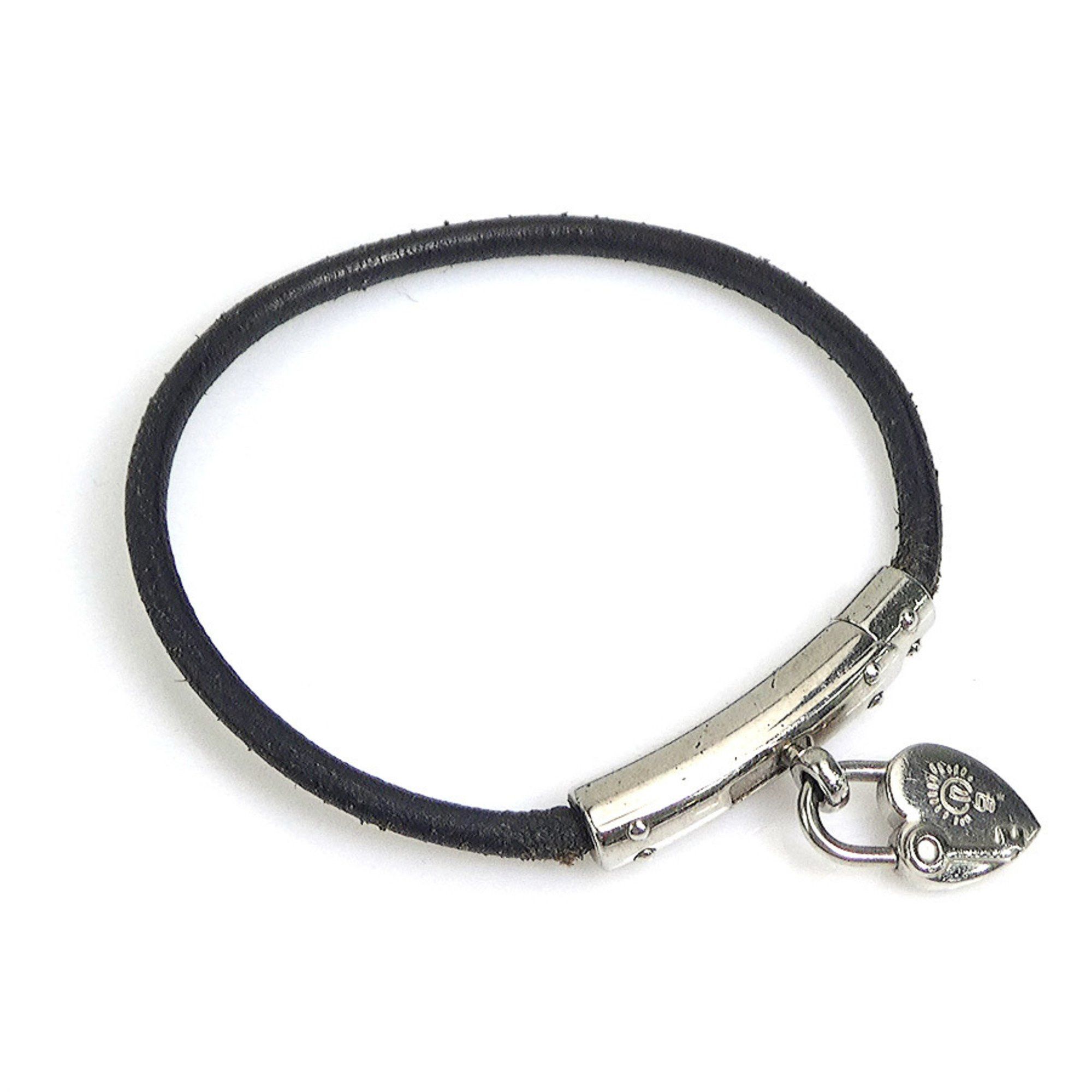 image of Hermes Bracelet With Cadena Charm Motif, Leather/metal, Black/silver, For Women, E58573A, Women's